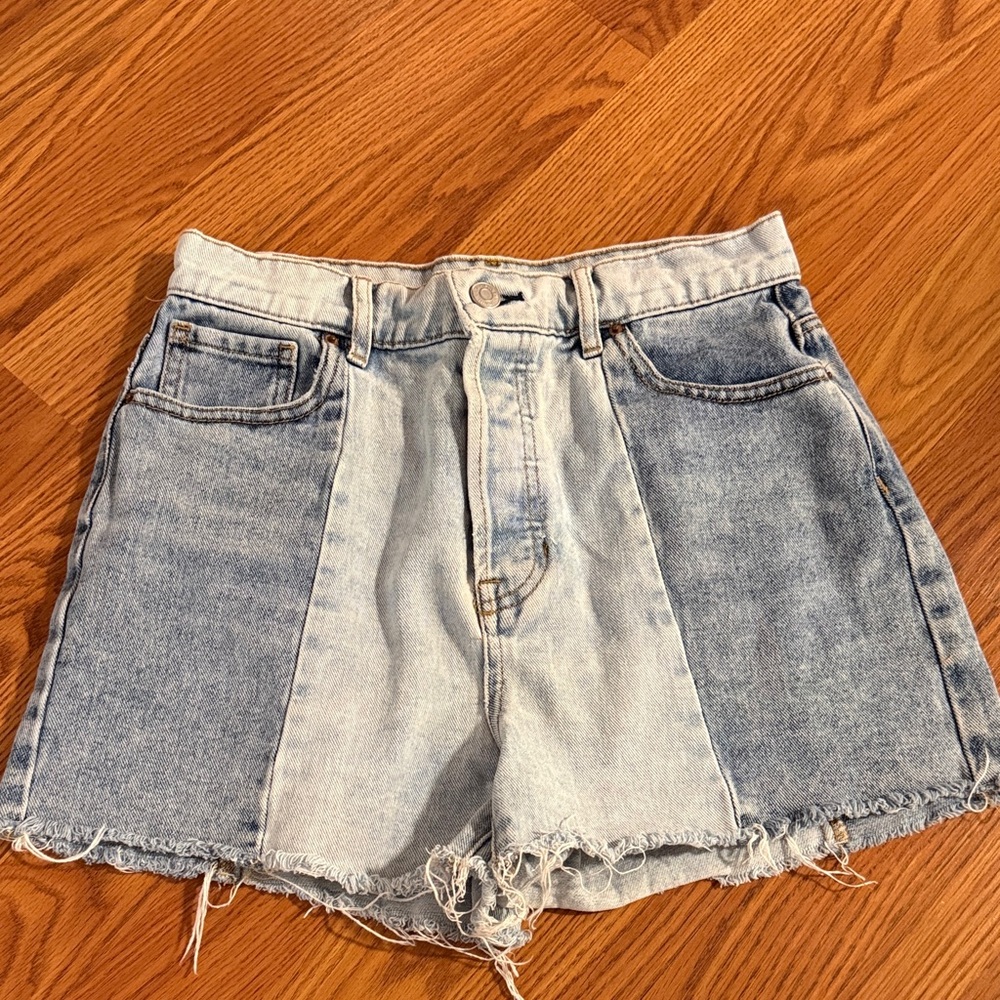 PacSun Blue and Gray Color Block Jean Shorts